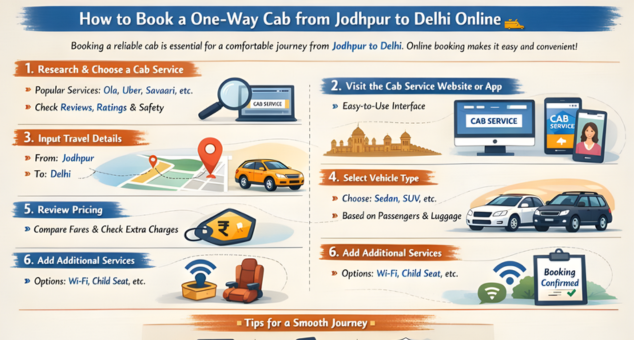 One-Way Cab from Jodhpur to Delhi – step-by-step guide to booking a safe, reliable, and affordable cab service online